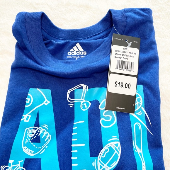 🆕Boys ADIDAS Blue Crew Neck Short Sleeve Graphic T-Shirt Size 7 - Picture 9 of 9